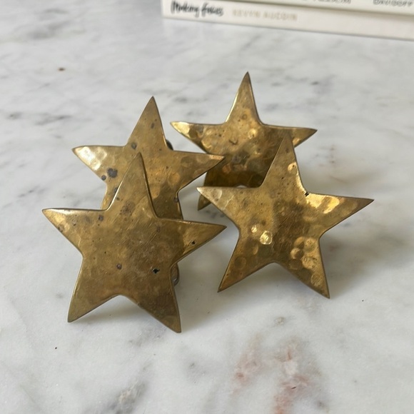 Hammered Brass Star Napkin Rings (Set of Four) - Picture 2 of 9